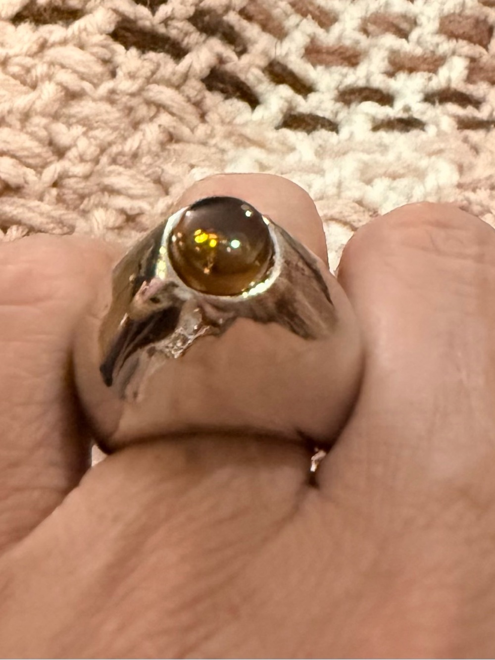 Bold Silver Zara Ring with Amber Cabochon